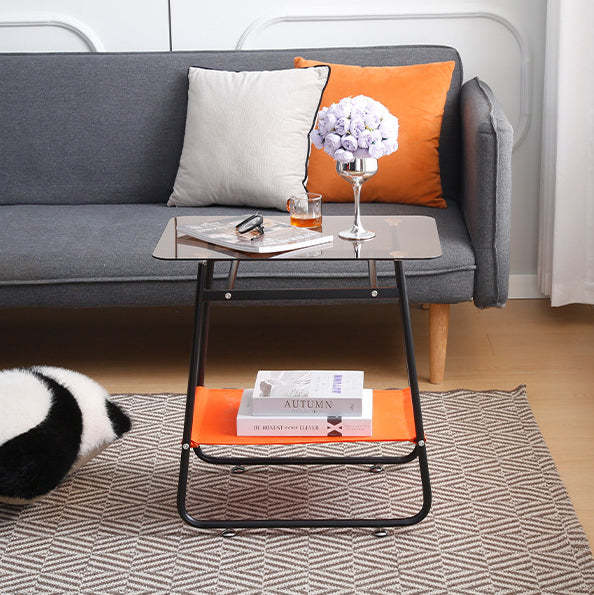 Scandinavian Glass Iron 2-Tier Side Table