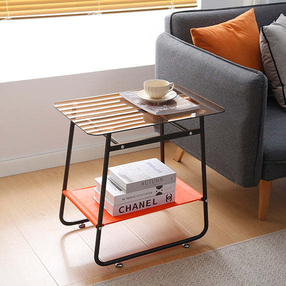 Scandinavian Glass Iron 2-Tier Side Table