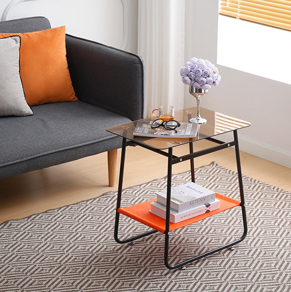 Scandinavian Glass Iron 2-Tier Side Table