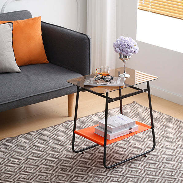 Scandinavian Glass Iron 2-Tier Side Table