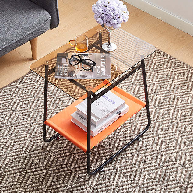 Scandinavian Glass Iron 2-Tier Side Table