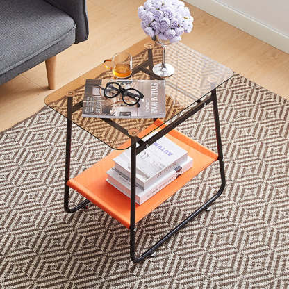 Scandinavian Glass Iron 2-Tier Side Table