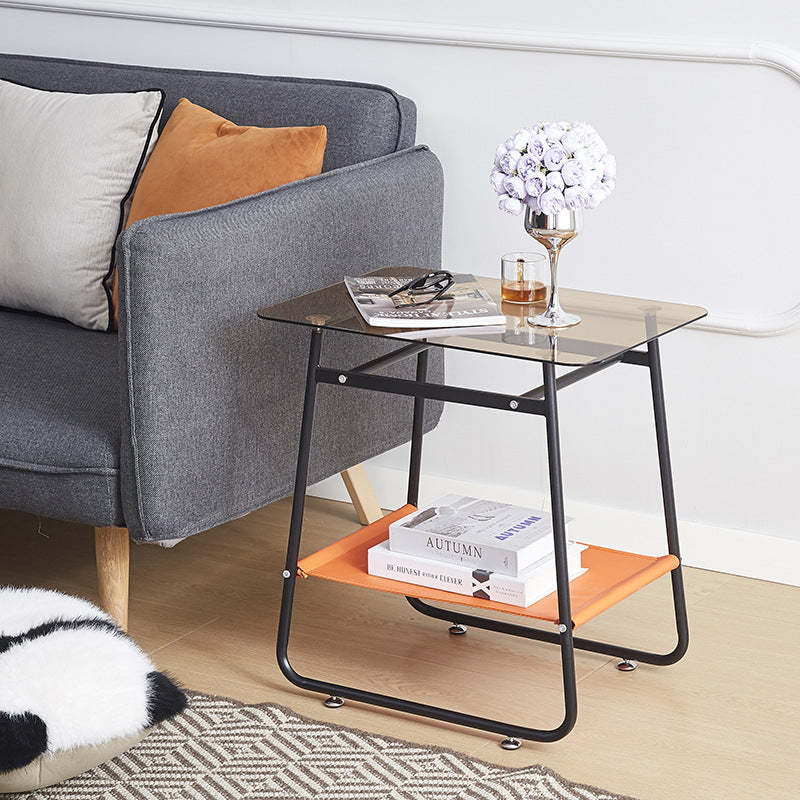 Scandinavian Glass Iron 2-Tier Side Table