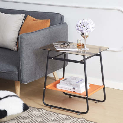 Scandinavian Glass Iron 2-Tier Side Table