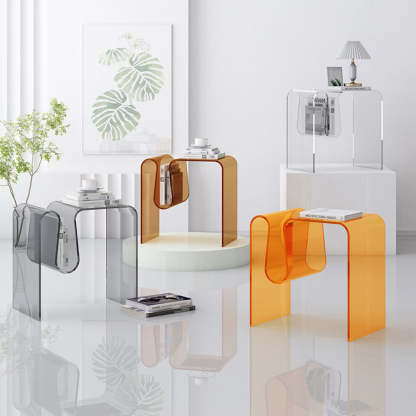 Art Deco Geometric Acrylic Side Table — Orange
