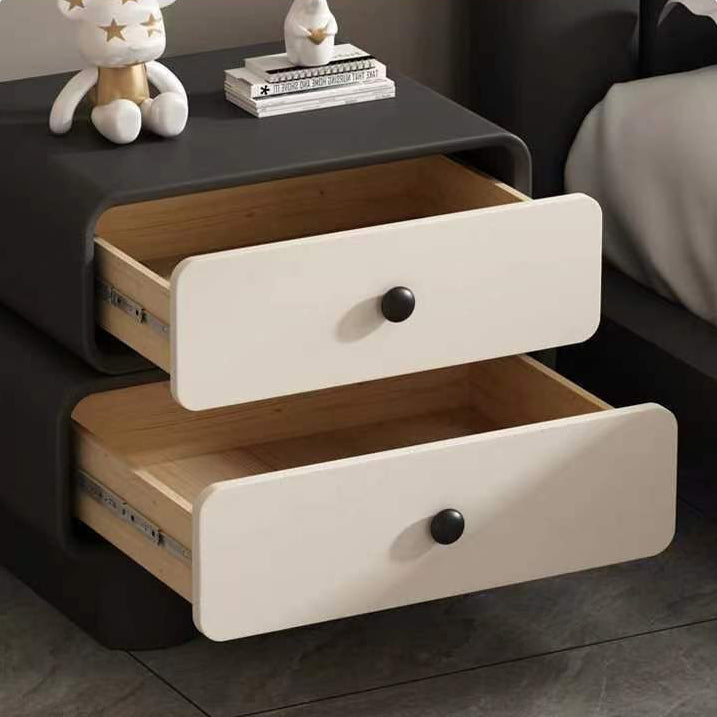 Scandinavian Wood Leather 2-Drawer Nightstand — Khaki