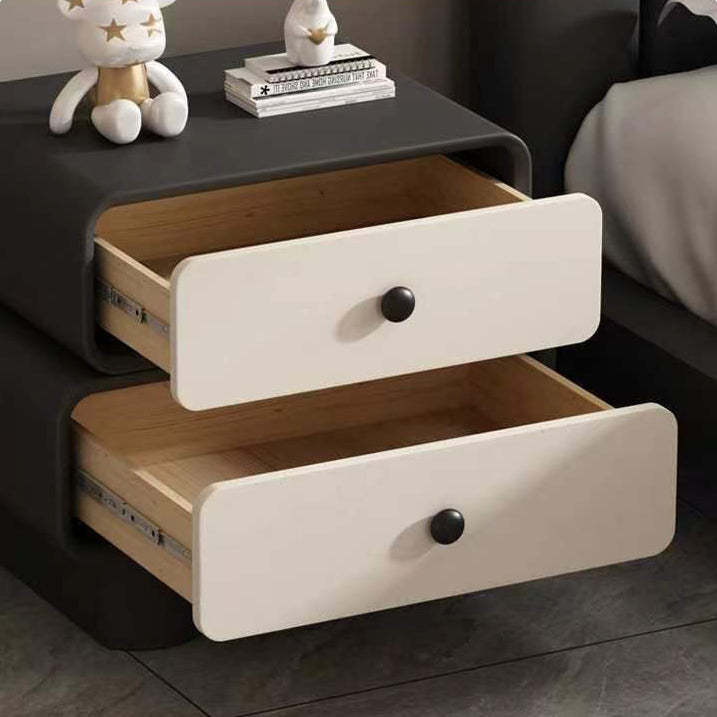 Scandinavian Wood Leather 2-Drawer Nightstand — Khaki