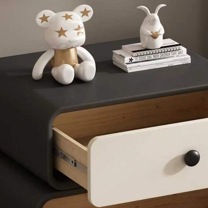 Scandinavian Wood Leather 2-Drawer Nightstand — Black