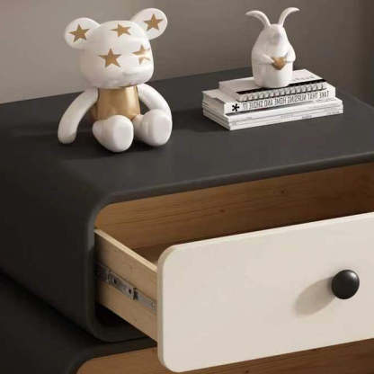 Scandinavian Wood Leather 2-Drawer Nightstand — Black