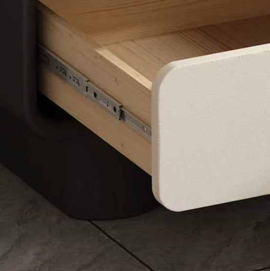 Scandinavian Wood Leather 2-Drawer Nightstand — Off White