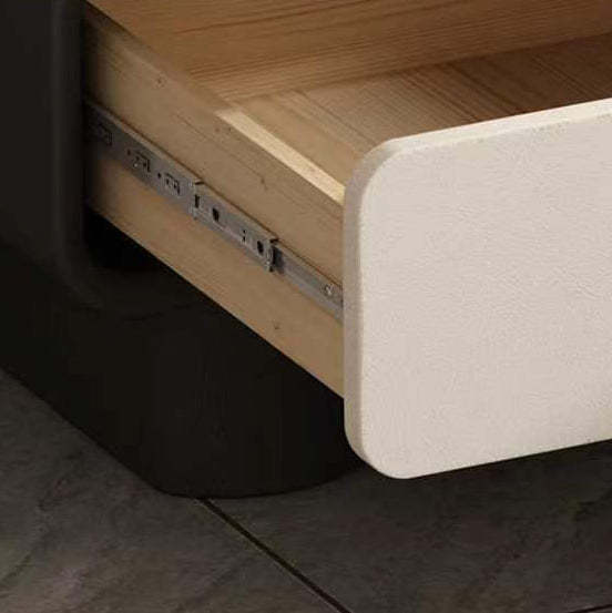 Scandinavian Wood Leather 2-Drawer Nightstand — Off White