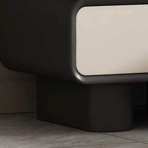 Scandinavian Wood Leather 2-Drawer Nightstand — Light Gray