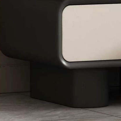 Scandinavian Wood Leather 2-Drawer Nightstand — Light Gray