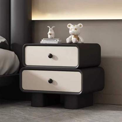 Scandinavian Wood Leather 2-Drawer Nightstand — Black