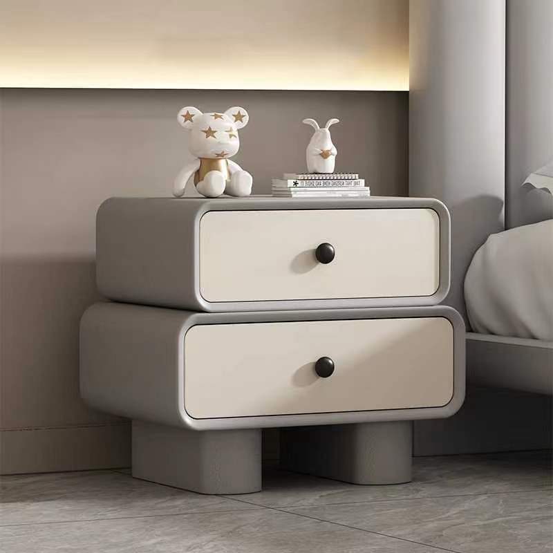 Scandinavian Wood Leather 2-Drawer Nightstand