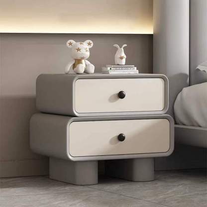 Scandinavian Wood Leather 2-Drawer Nightstand
