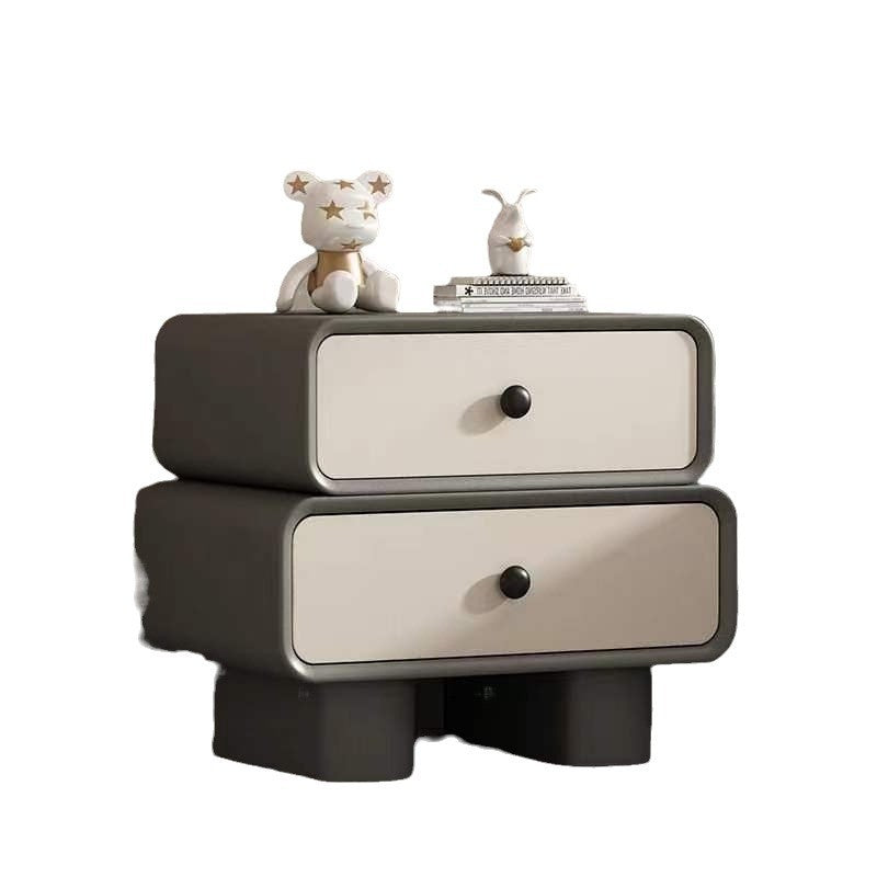 Scandinavian Wood Leather 2-Drawer Nightstand