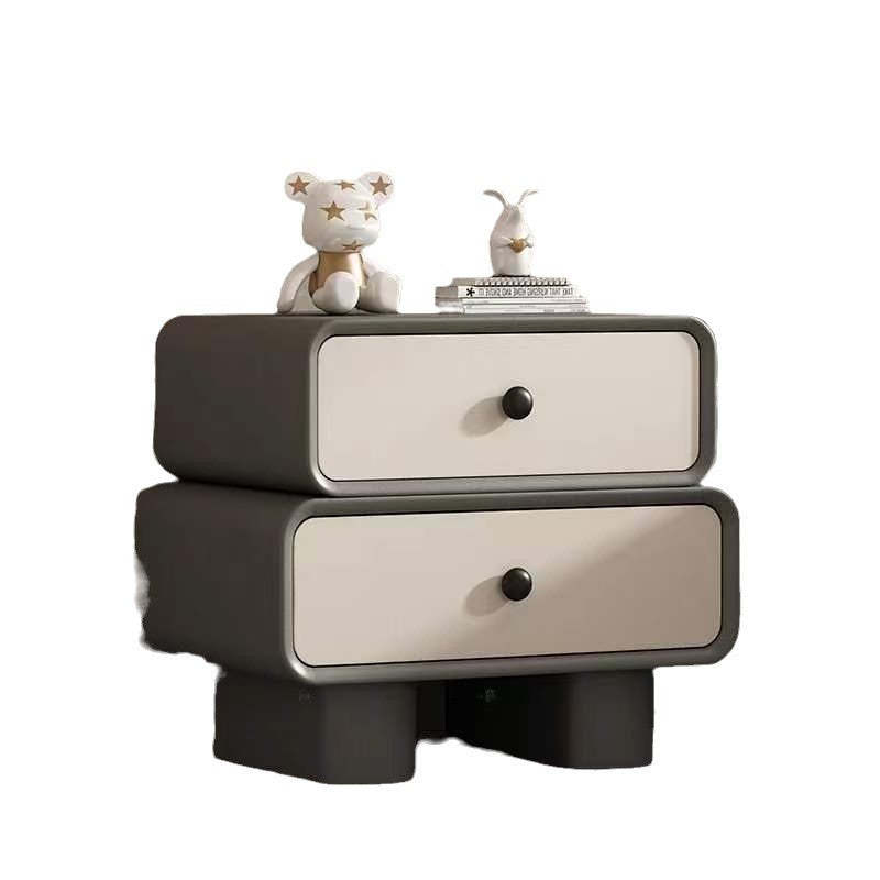 Scandinavian Wood Leather 2-Drawer Nightstand