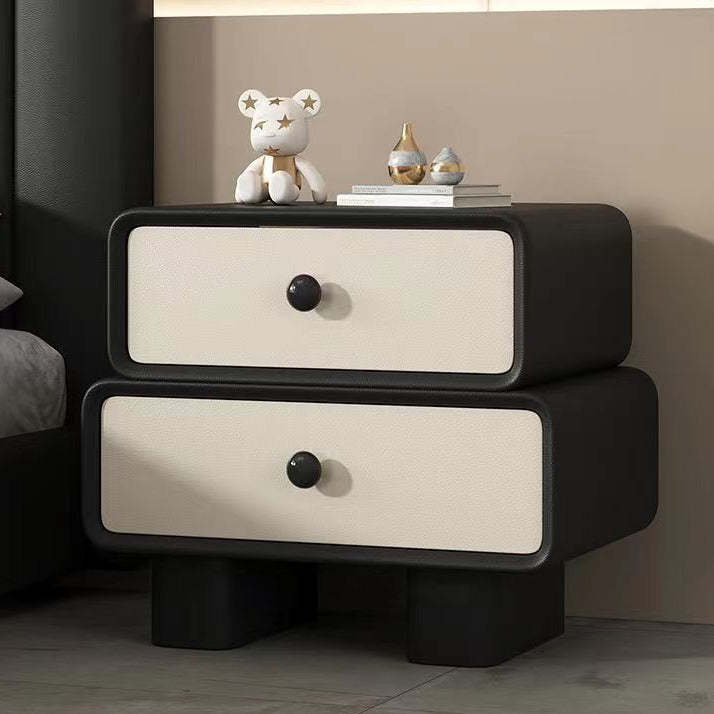 Scandinavian Wood Leather 2-Drawer Nightstand — Light Gray