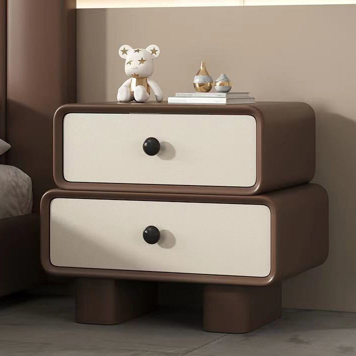 Scandinavian Wood Leather 2-Drawer Nightstand — Dark Gray