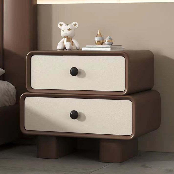 Scandinavian Wood Leather 2-Drawer Nightstand — Dark Gray