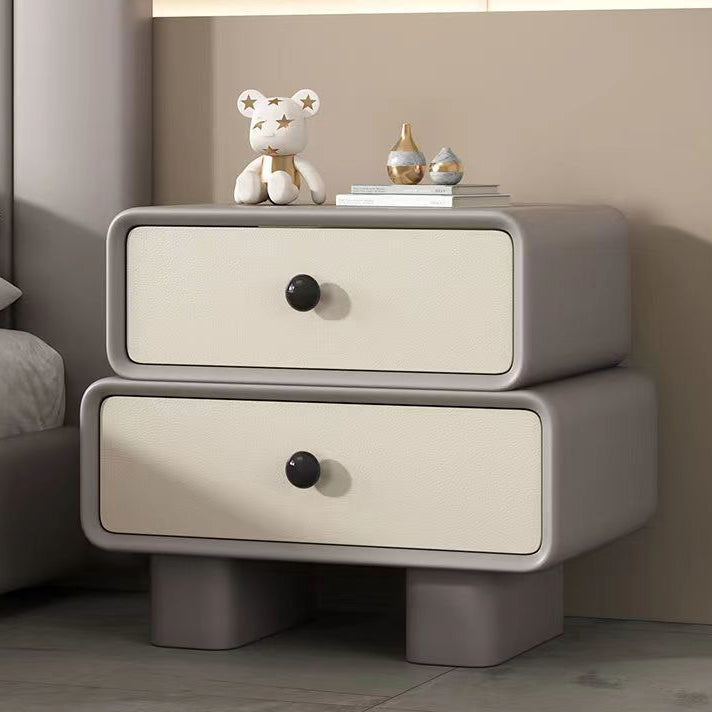 Scandinavian Wood Leather 2-Drawer Nightstand — Khaki