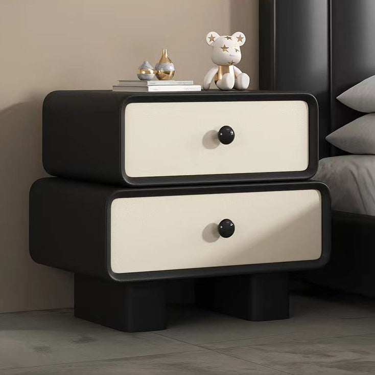 Scandinavian Wood Leather 2-Drawer Nightstand — Coffee