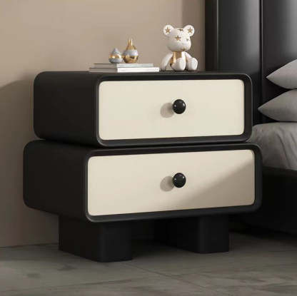 Scandinavian Wood Leather 2-Drawer Nightstand — Coffee