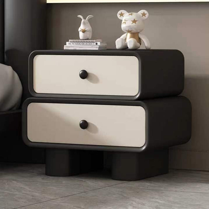 Scandinavian Wood Leather 2-Drawer Nightstand — Off White
