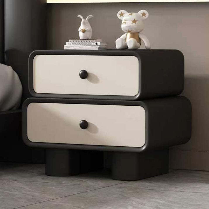 Scandinavian Wood Leather 2-Drawer Nightstand — Off White