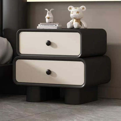 Scandinavian Wood Leather 2-Drawer Nightstand — Off White