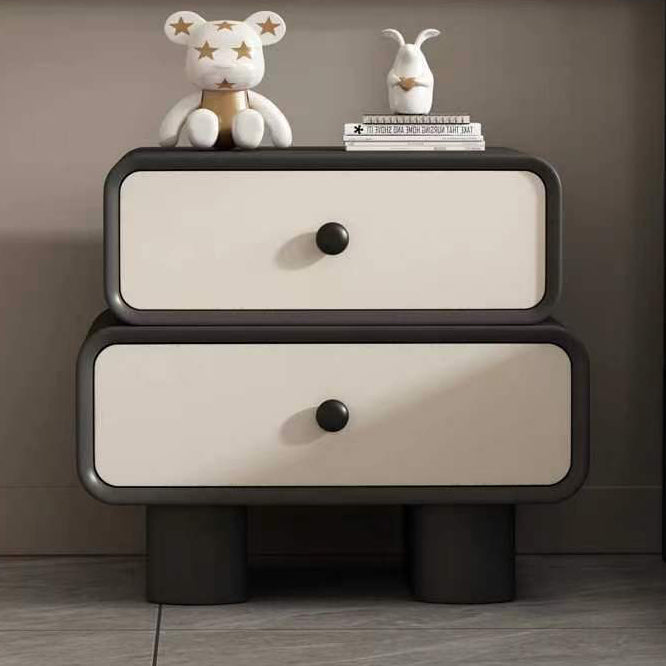 Scandinavian Wood Leather 2-Drawer Nightstand — Coffee