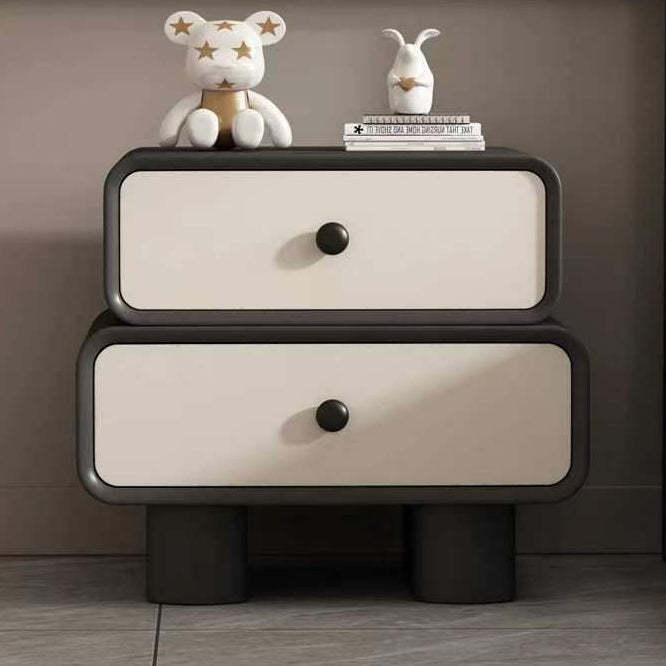Scandinavian Wood Leather 2-Drawer Nightstand — Coffee