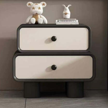 Scandinavian Wood Leather 2-Drawer Nightstand — Coffee