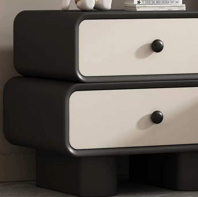 Scandinavian Wood Leather 2-Drawer Nightstand — Dark Gray