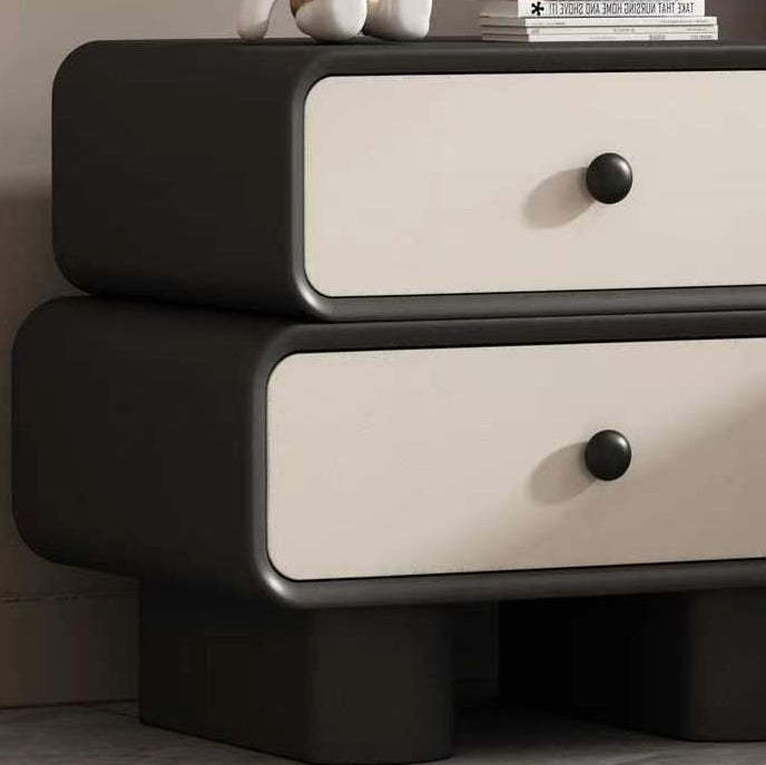 Scandinavian Wood Leather 2-Drawer Nightstand — Dark Gray
