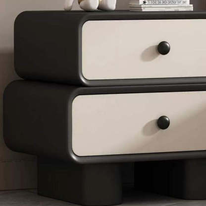 Scandinavian Wood Leather 2-Drawer Nightstand — Dark Gray