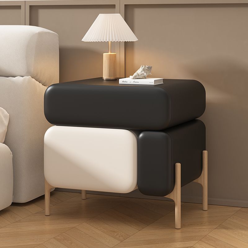 Nordic Solid Wood Leather 3-Drawer Cube Nightstand