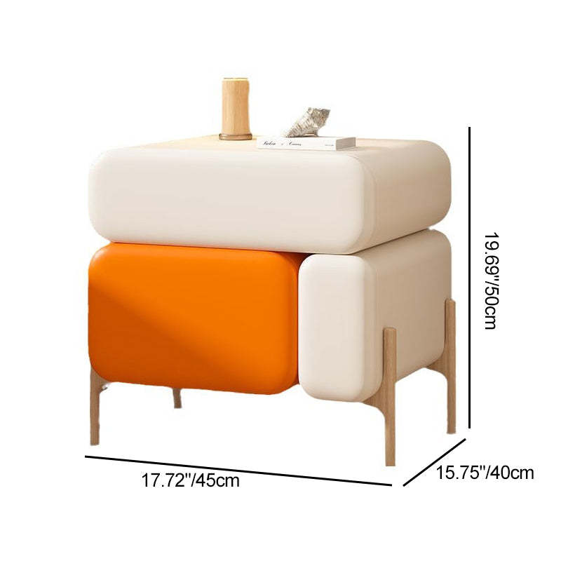 Nordic Solid Wood Leather 3-Drawer Cube Nightstand — Light Gray + Dark Gray