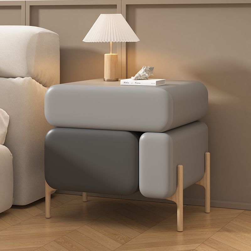 Nordic cube solid wood nightstands in leather — 15.75" L x 15.75" W x 19.69" H / Light Gray & Dark Gray