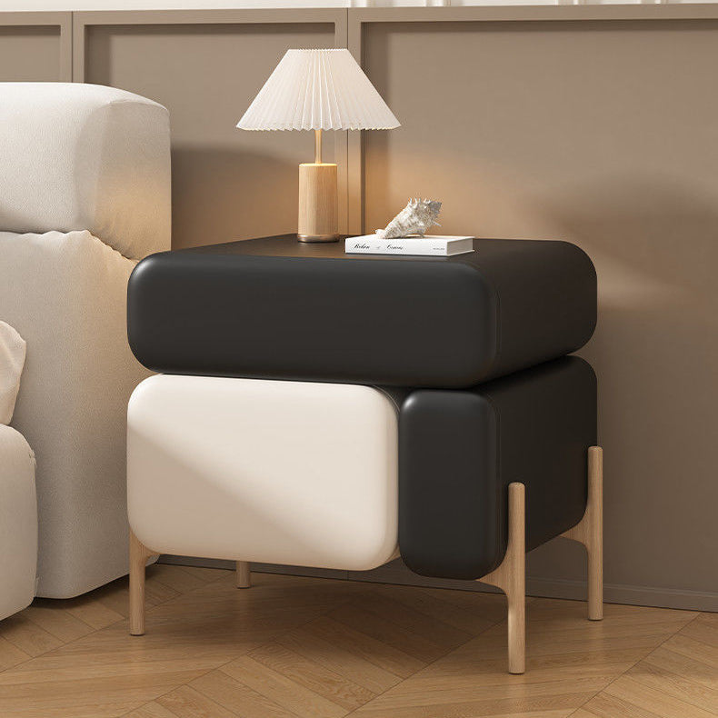 Nordic Solid Wood Leather 3-Drawer Cube Nightstand — Light Gray + Dark Gray