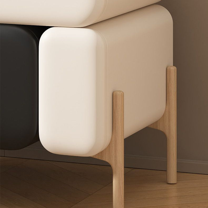 Nordic Solid Wood Leather 3-Drawer Cube Nightstand — Off White + Dark Gray