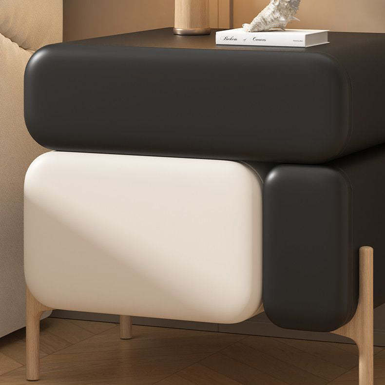 Nordic Solid Wood Leather 3-Drawer Cube Nightstand — Off White + Orange
