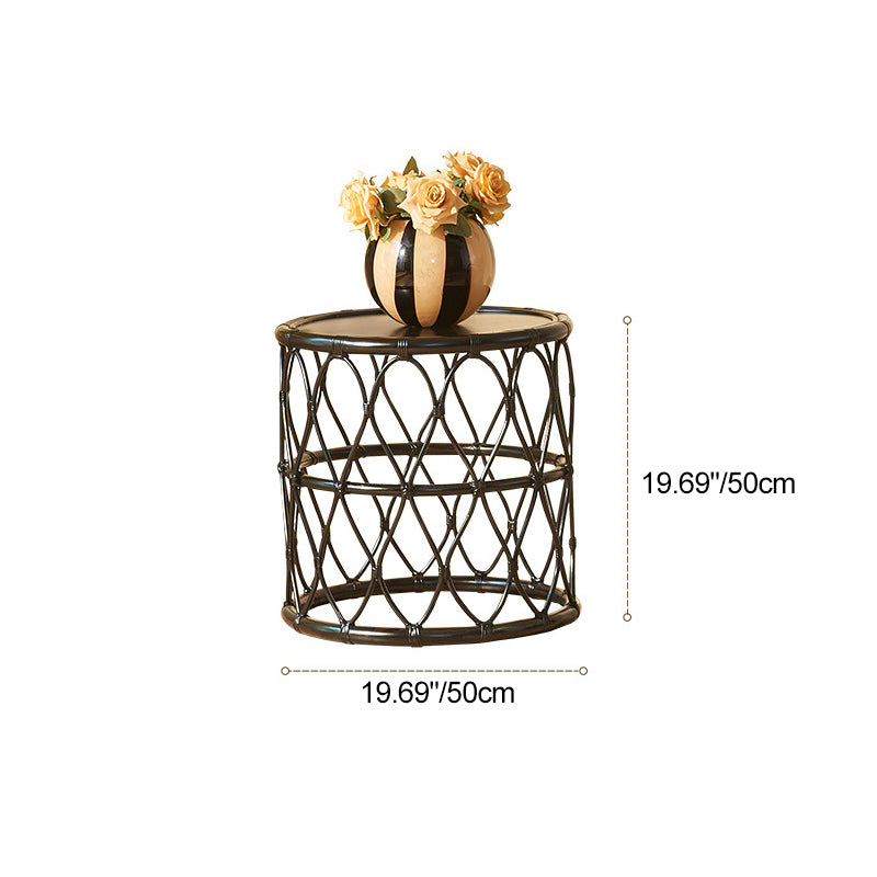 Scandinavian Cylinder Rattan Wood Side Table