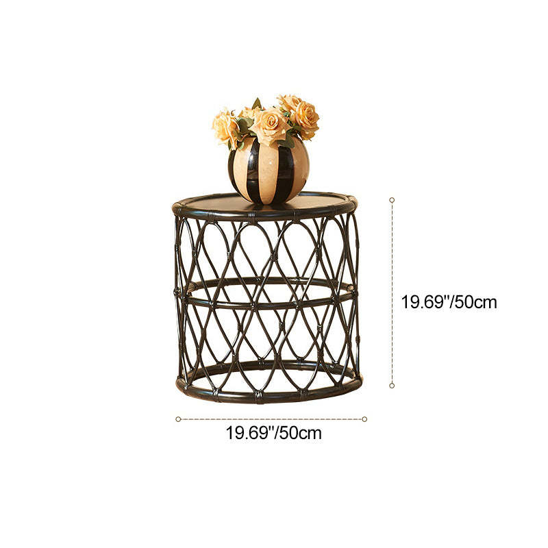 Scandinavian Cylinder Rattan Wood Side Table