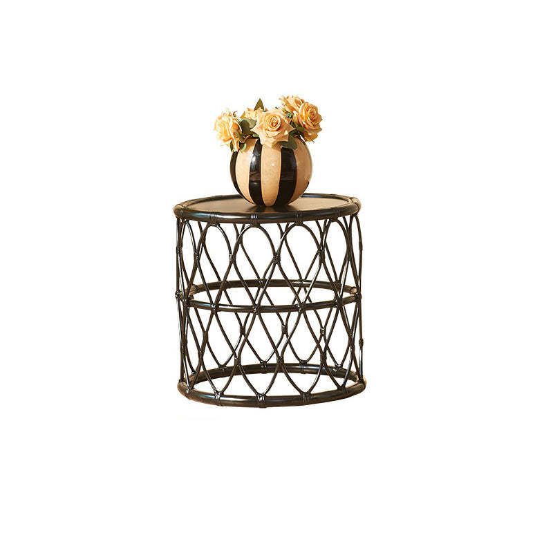 Scandinavian Cylinder Rattan Wood Side Table