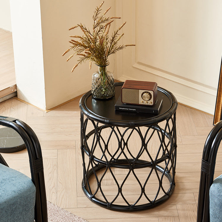 Nordic cylinder side tables in rattan wood