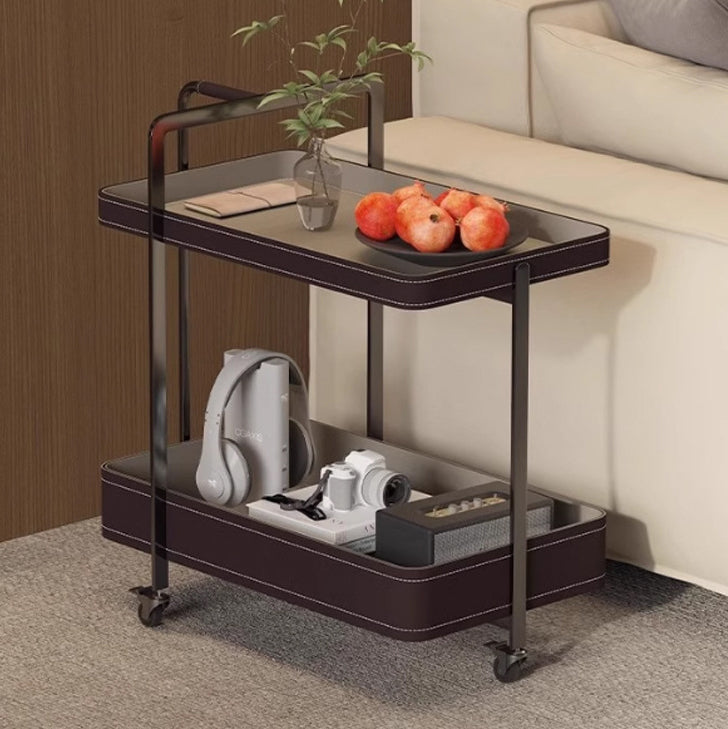 Scandinavian Saddle Leather 2-Tier Side Table — Brown