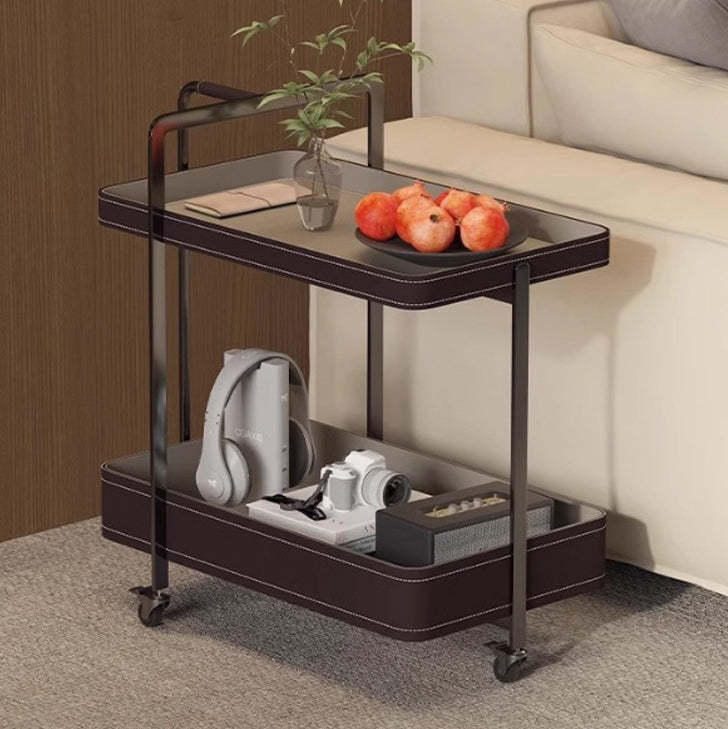 Scandinavian Saddle Leather 2-Tier Side Table — Brown