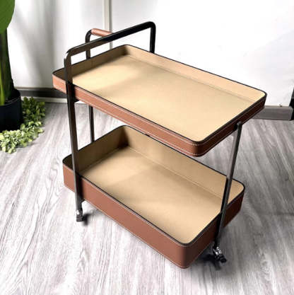 Scandinavian Saddle Leather 2-Tier Side Table